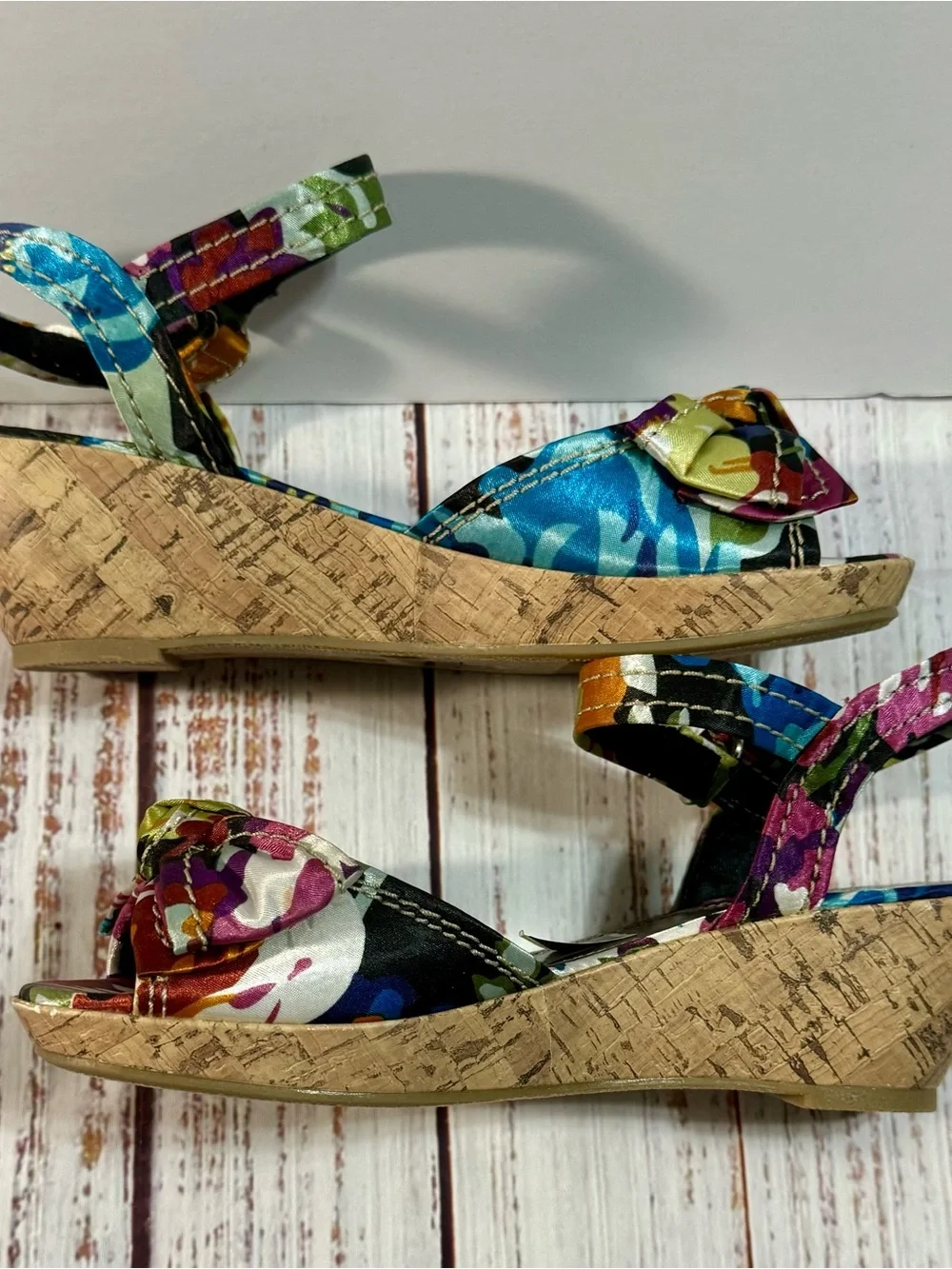 NIB Brash Multicolor Floral Knot Front Girls Wedge Sandal